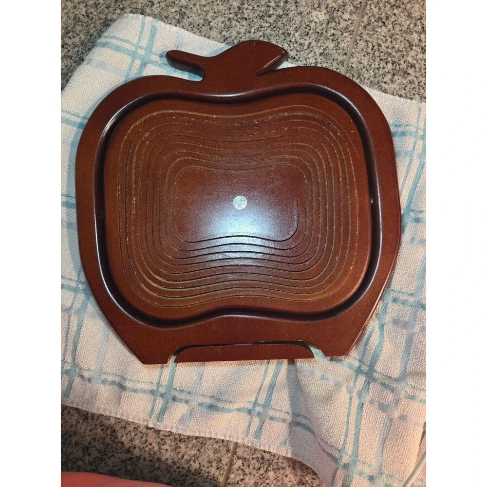 Vintage Collapsible Wooden Apple Fruit Basket & Trivet – Mid-Century Style